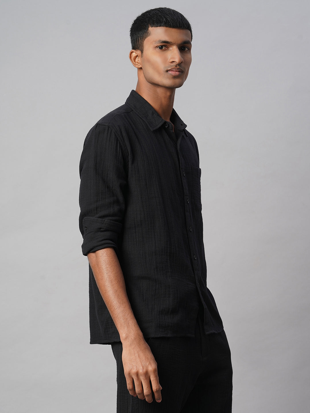 Men's Black 100% Cotton Regular Fit Shirt