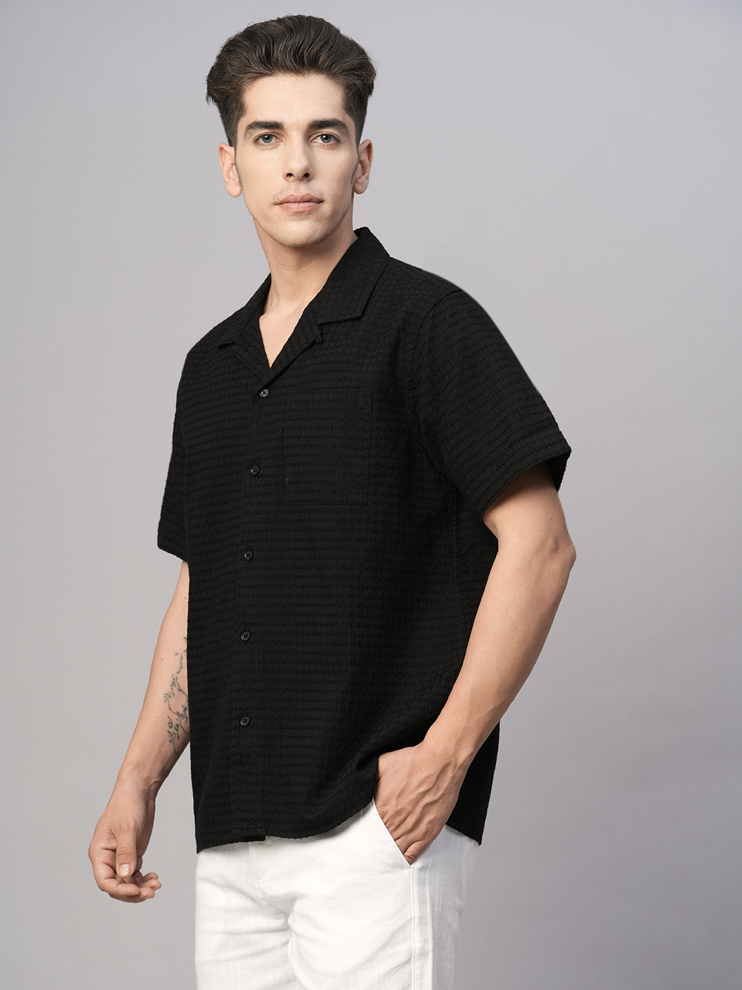 Men's Black Cotton Regular Fit Shirt