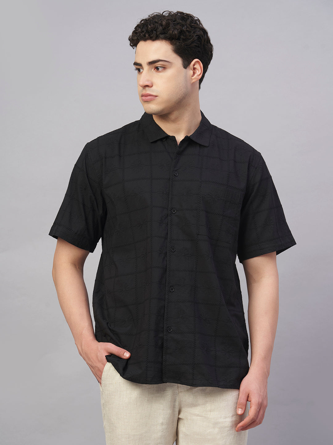 Men's Black 100% Cotton Regular Fit Shirt