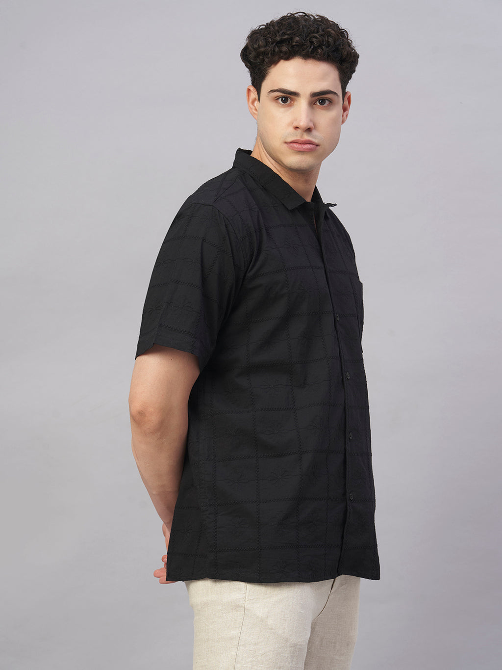 Men's Black 100% Cotton Regular Fit Shirt
