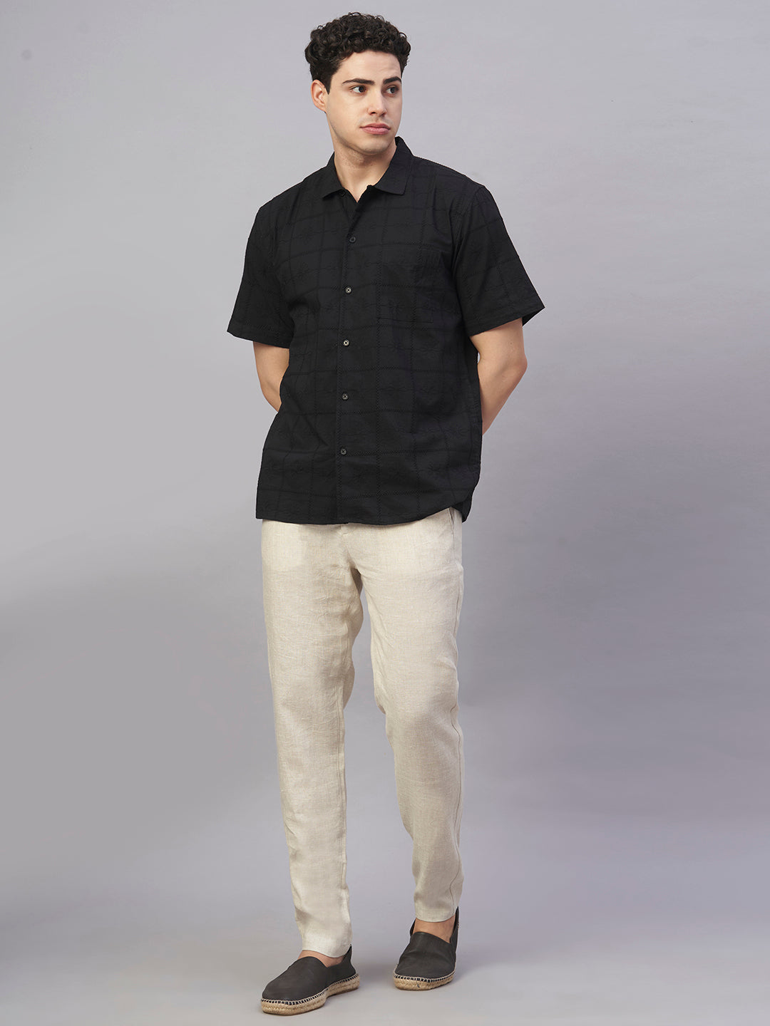 Men's Black 100% Cotton Regular Fit Shirt