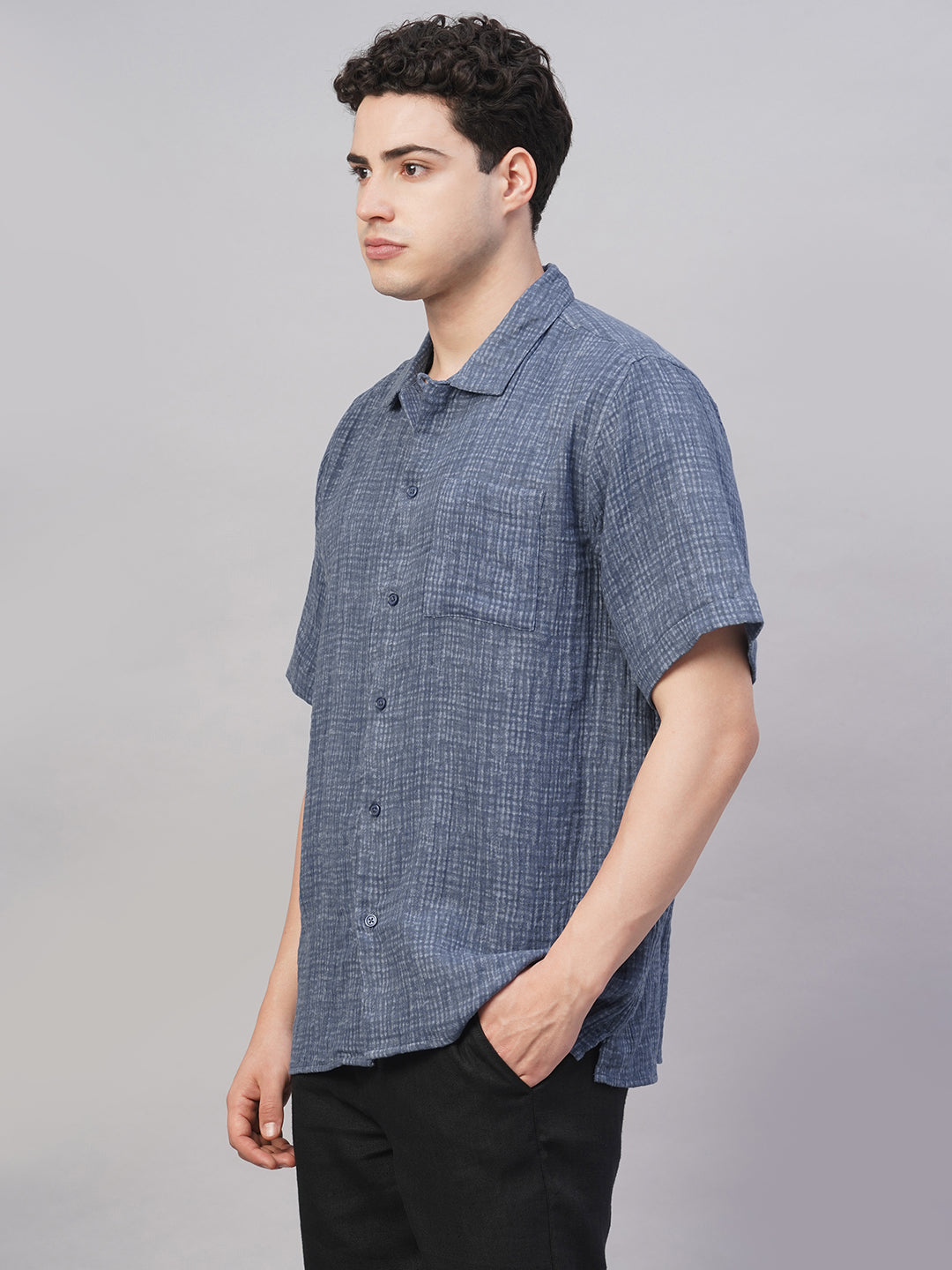 Men's Blue 100% Cotton Regular Fit Shirt