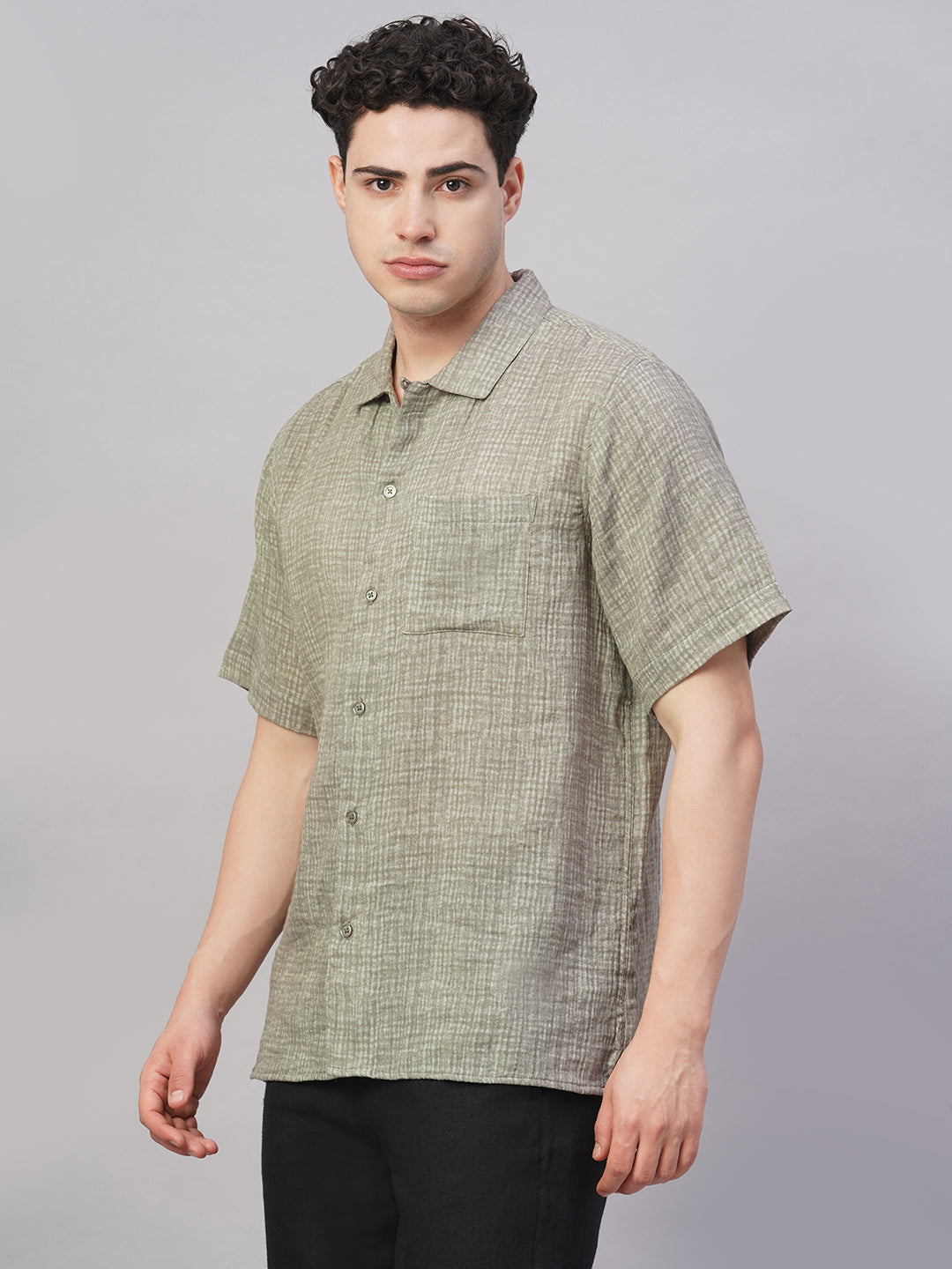 Men's Grey 100% Cotton Regular Fit Shirt