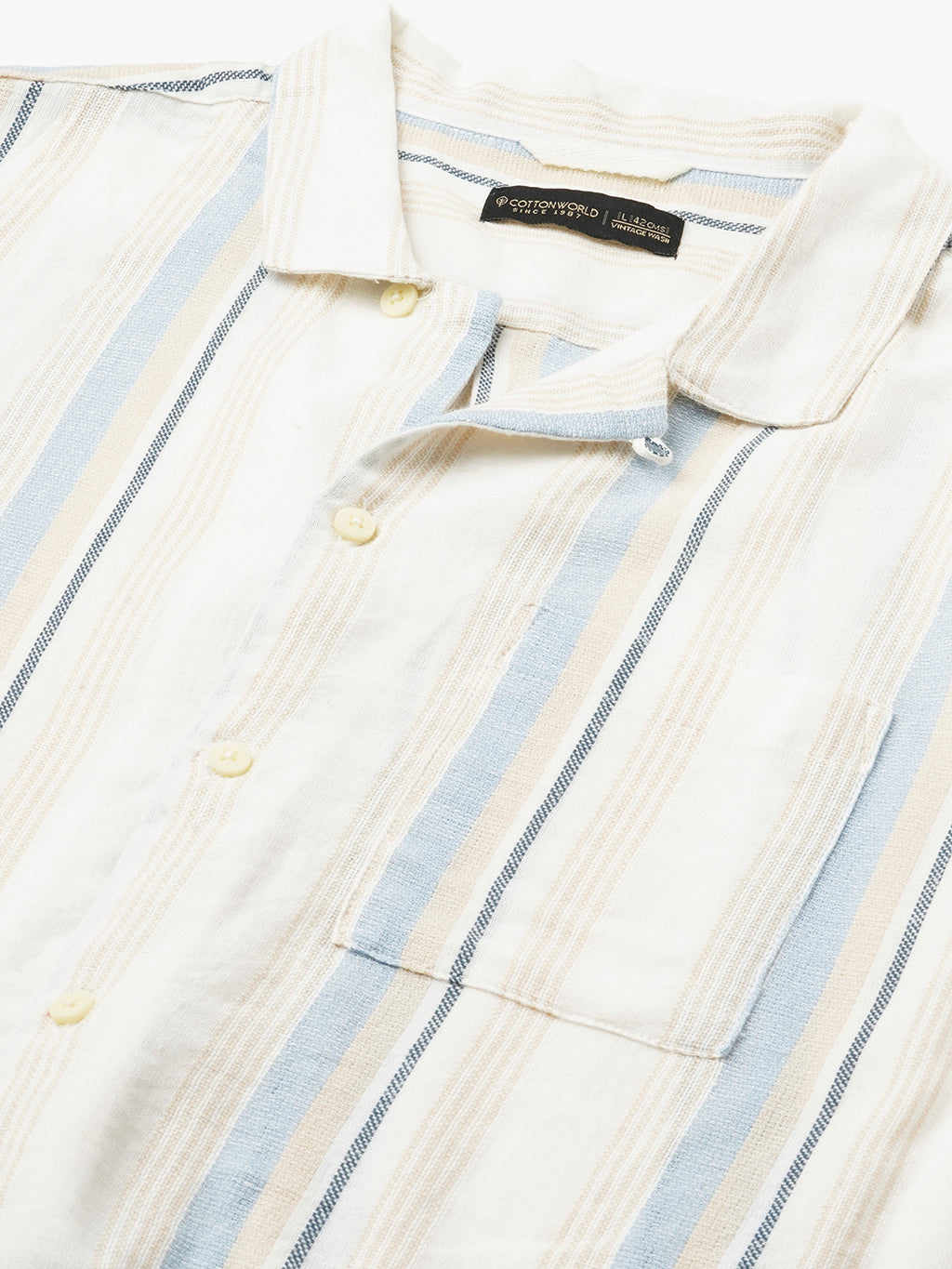 Men's White/Sky Cotton Flax Regular Fit Shirt