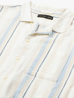 Men's White/Sky Cotton Flax Regular Fit Shirt