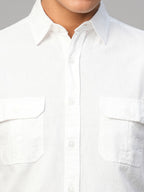 Men's White Linen Cotton Regular Fit  Shirt