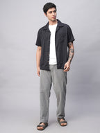 Men's Navy 100% Cotton Stripe Regular Fit Cuban Collar Shirt
