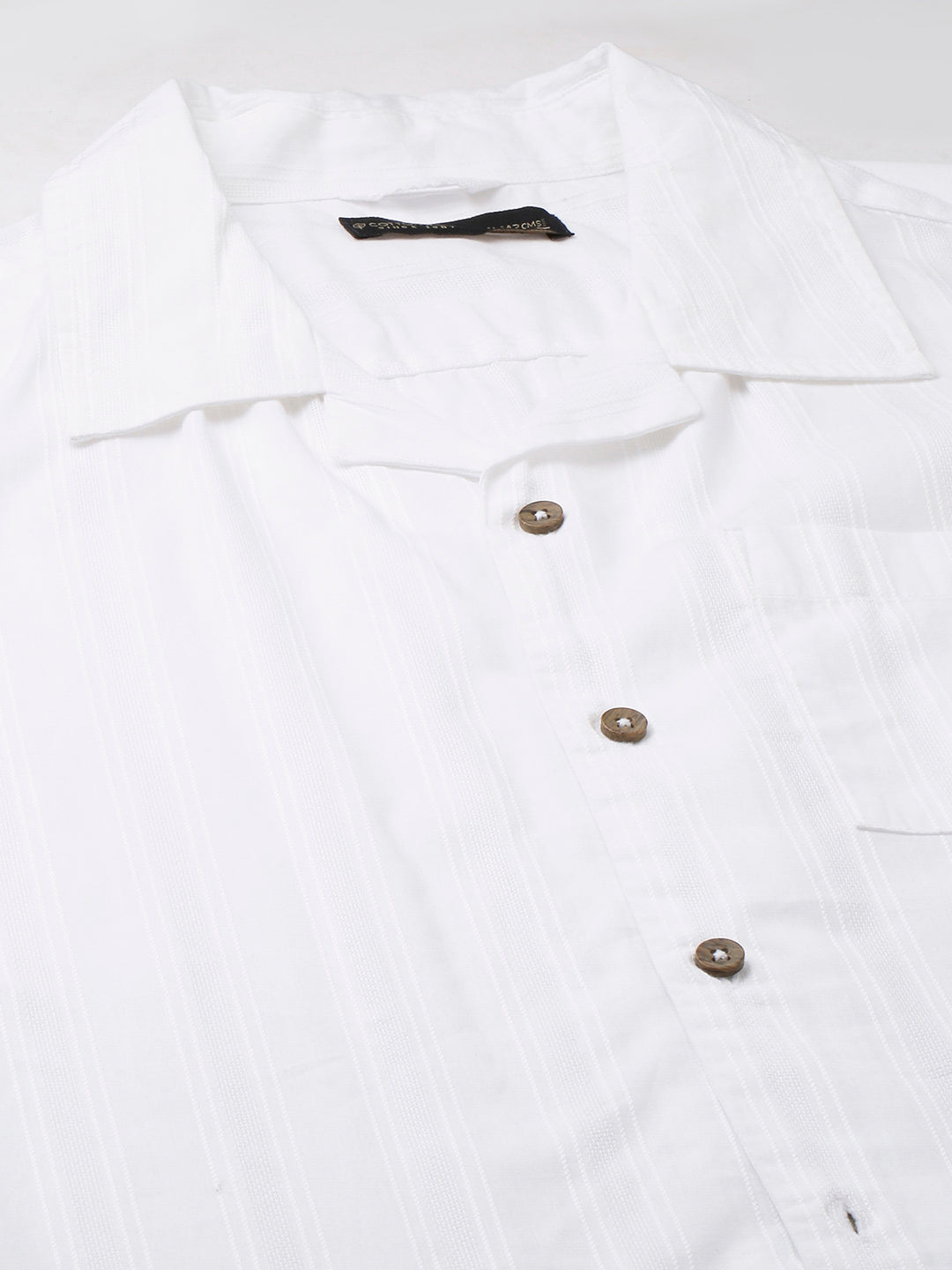 Men's White 100% Cotton Stripe Regular Fit Cuban Collar  Shirt