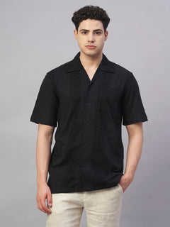 Men’s Cotton Regular Fit Camp Collar Shirt Black