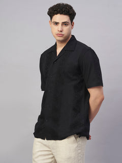 Men’s Cotton Regular Fit Camp Collar Shirt Black