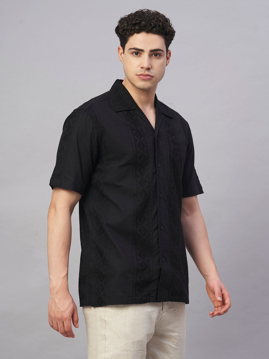Men's Black 100% Cotton Regular Fit Shirt