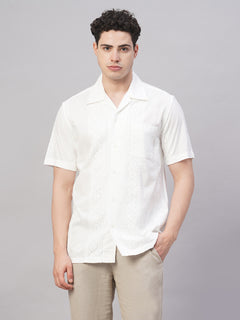 Men’s Cotton Regular Fit Camp Collar Shirt White