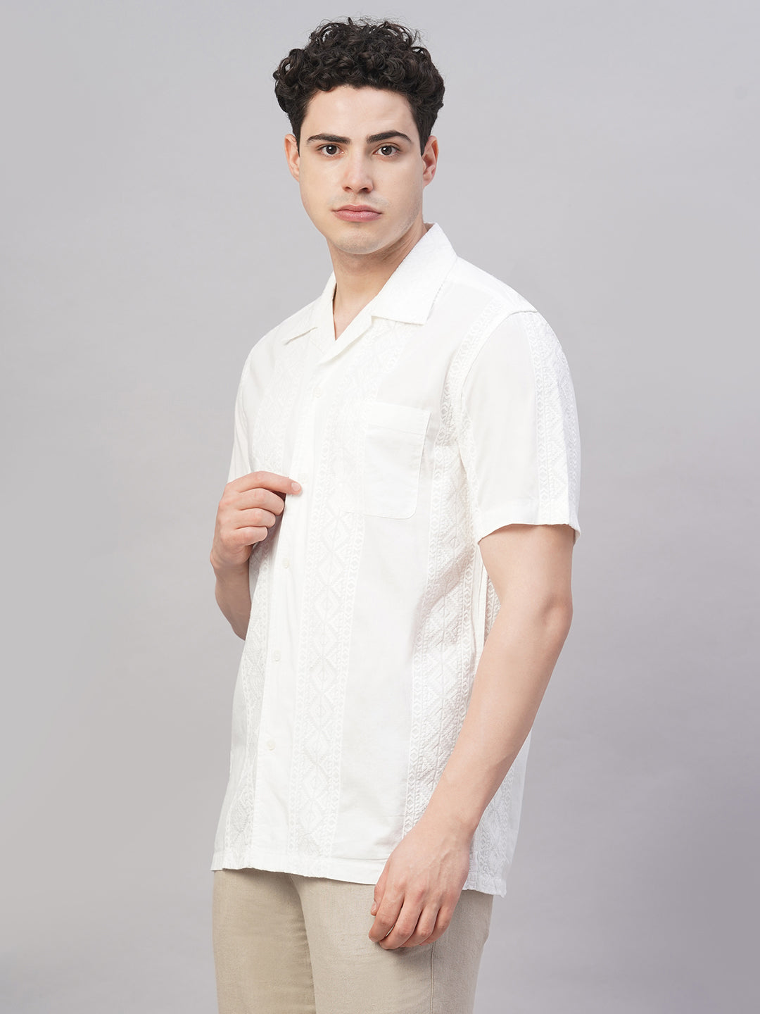 Men's White 100% Cotton Regular Fit Shirt