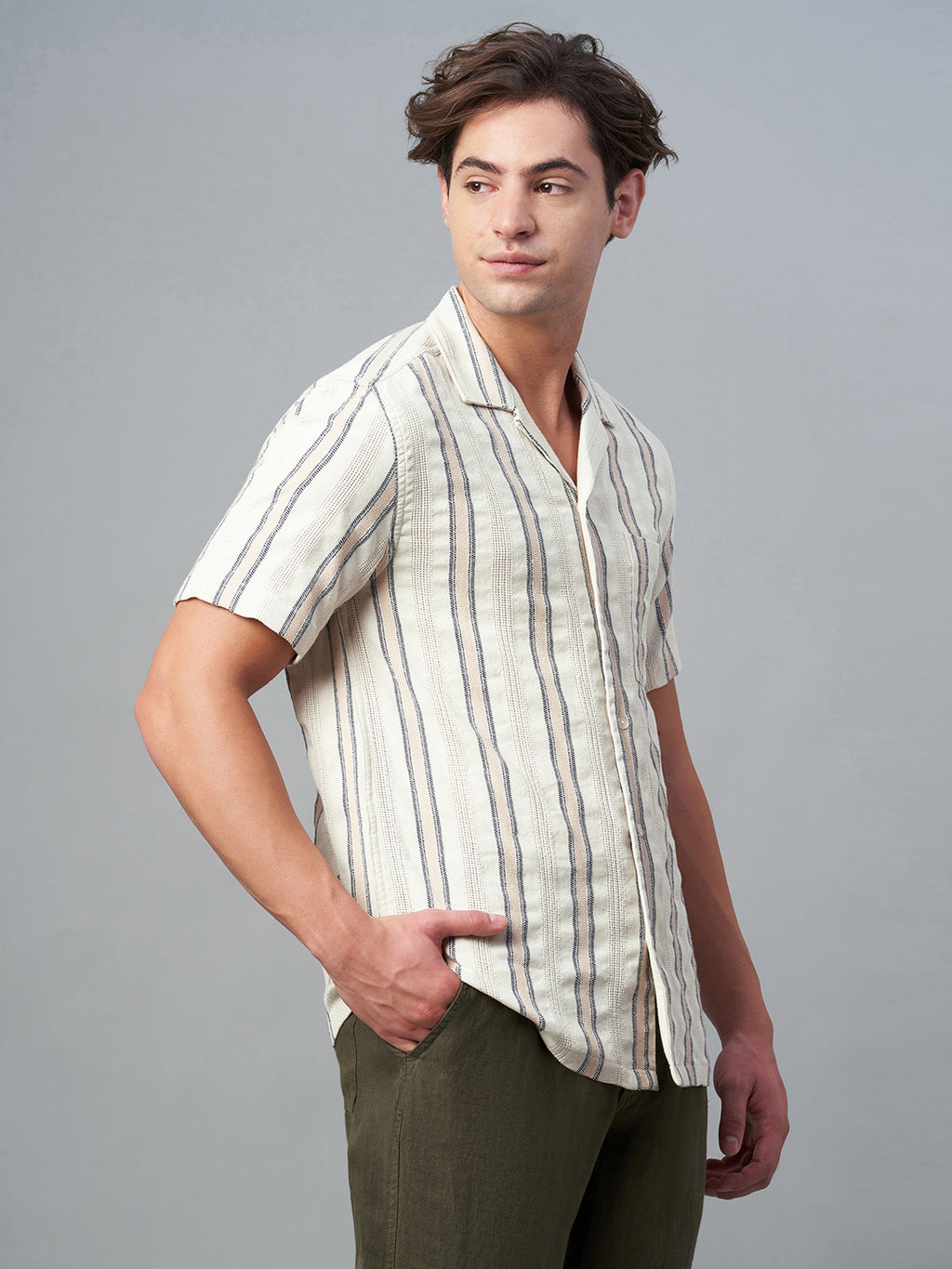 Men's Natural Cotton Linen Regular Fit Shirt