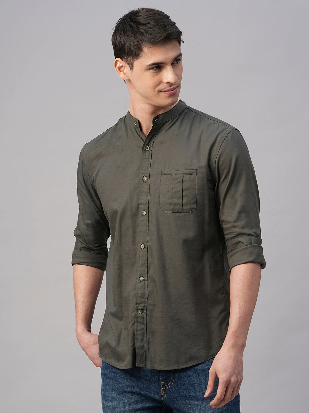 Men's Olive Cotton Modal Regular Fit Shirt