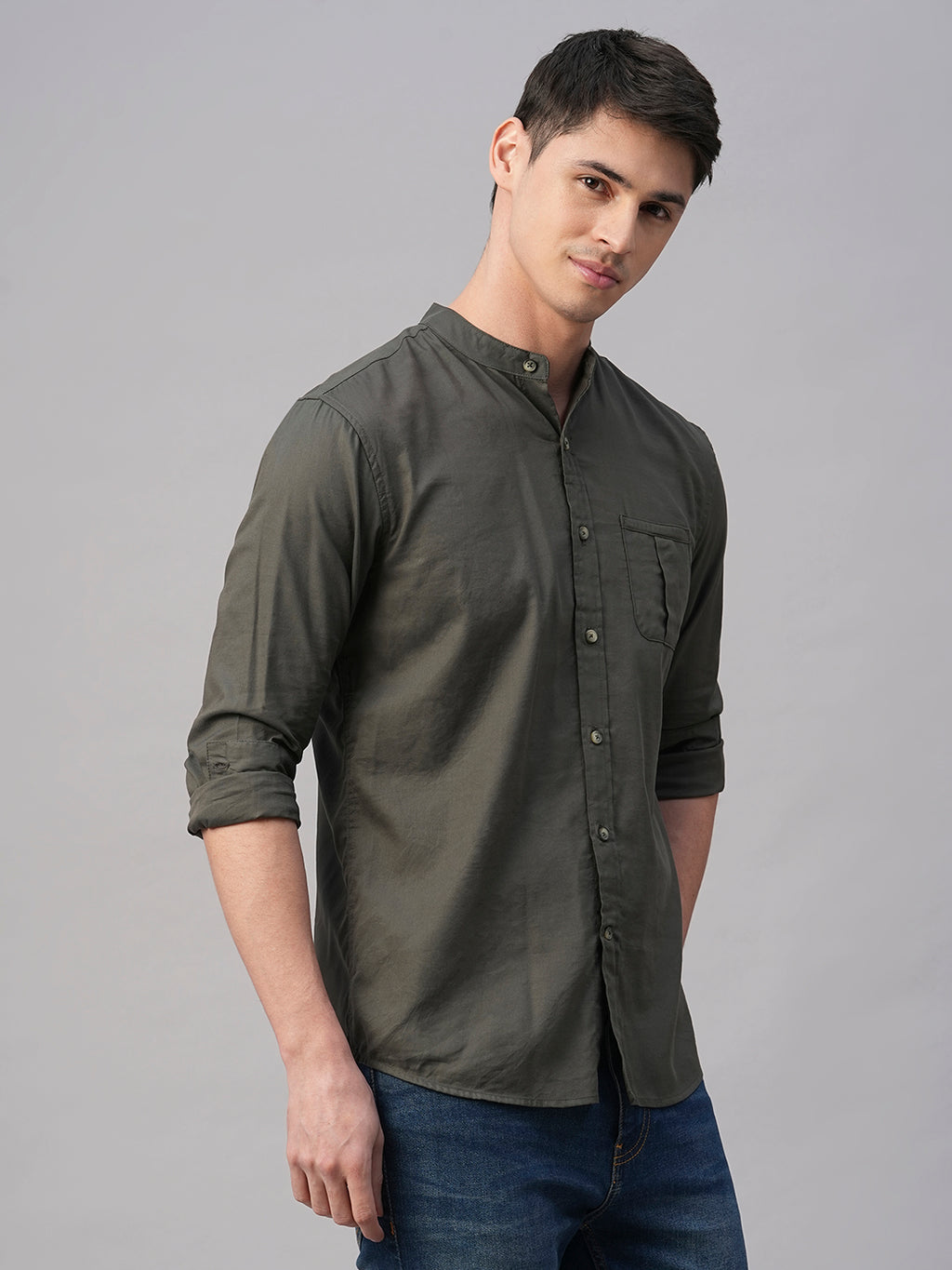 Men's Olive Cotton Modal Regular Fit Shirt
