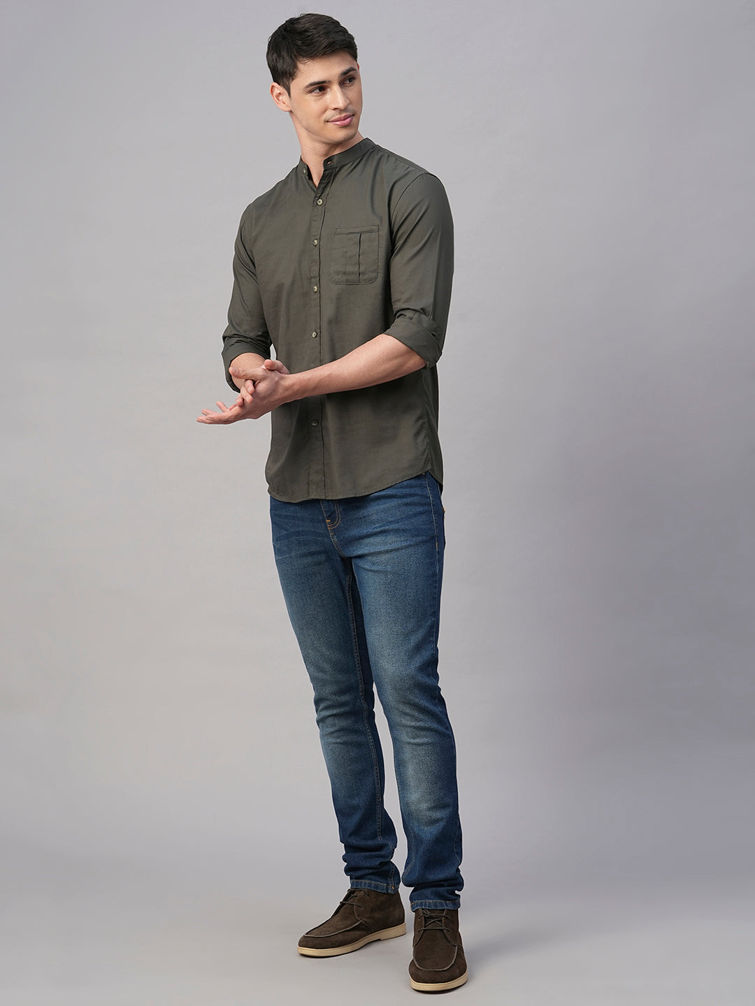 Men's Olive Cotton Modal Regular Fit Shirt