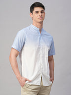 Men's White/Sky 100% Cotton Regular Fit Shirt