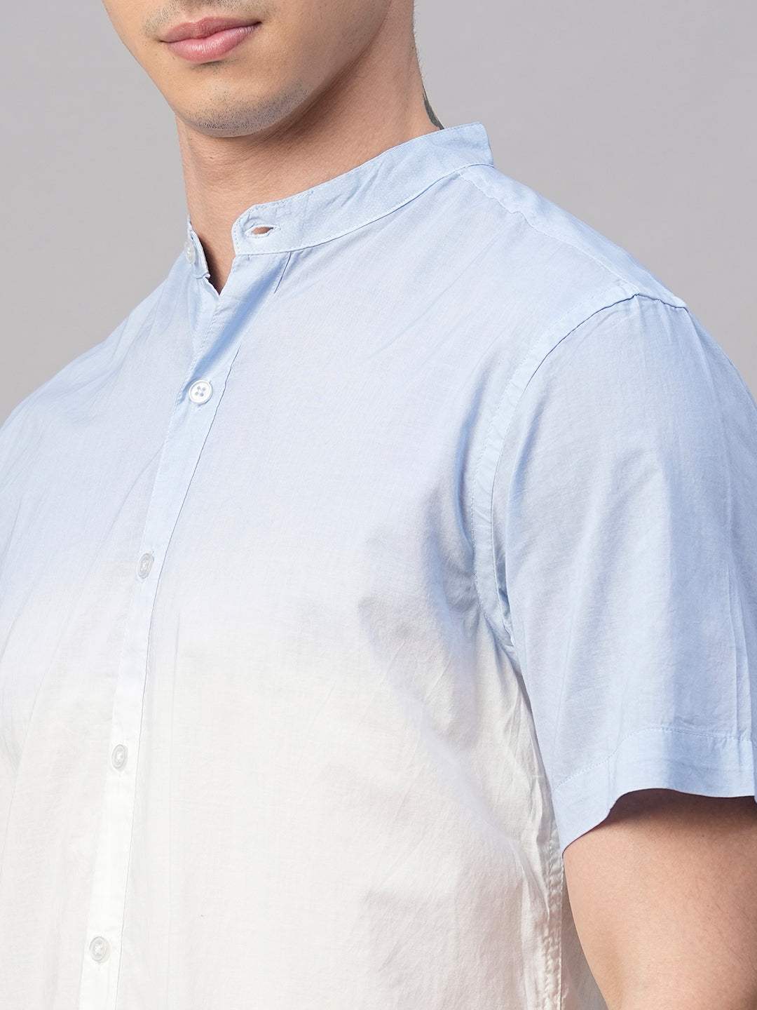 Men's White/Sky 100% Cotton Regular Fit Shirt