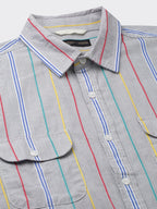 Men's Blue 100% Cotton Regular Fit 2 Pocket  Stripe Summer Shirt