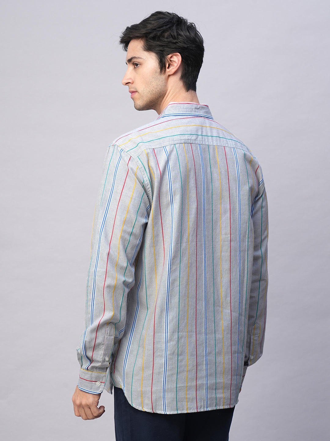 Men's Blue 100% Cotton Regular Fit 2 Pocket  Stripe Summer Shirt