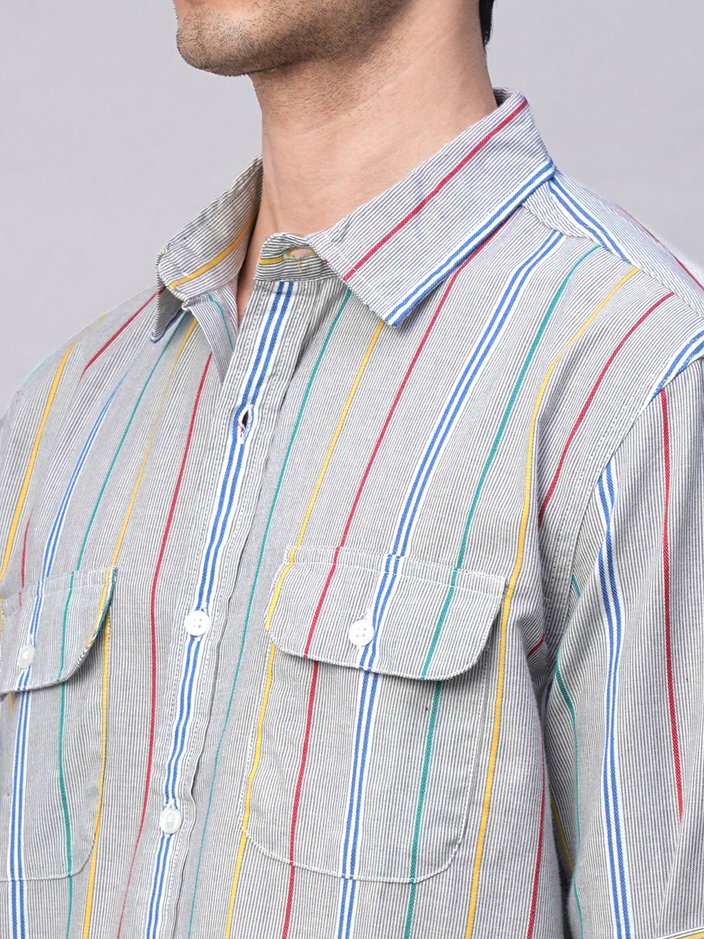 Men's Blue 100% Cotton Regular Fit 2 Pocket  Stripe Summer Shirt