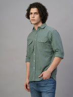 Men's Green Cotton Lycra Regular Fit Shirt