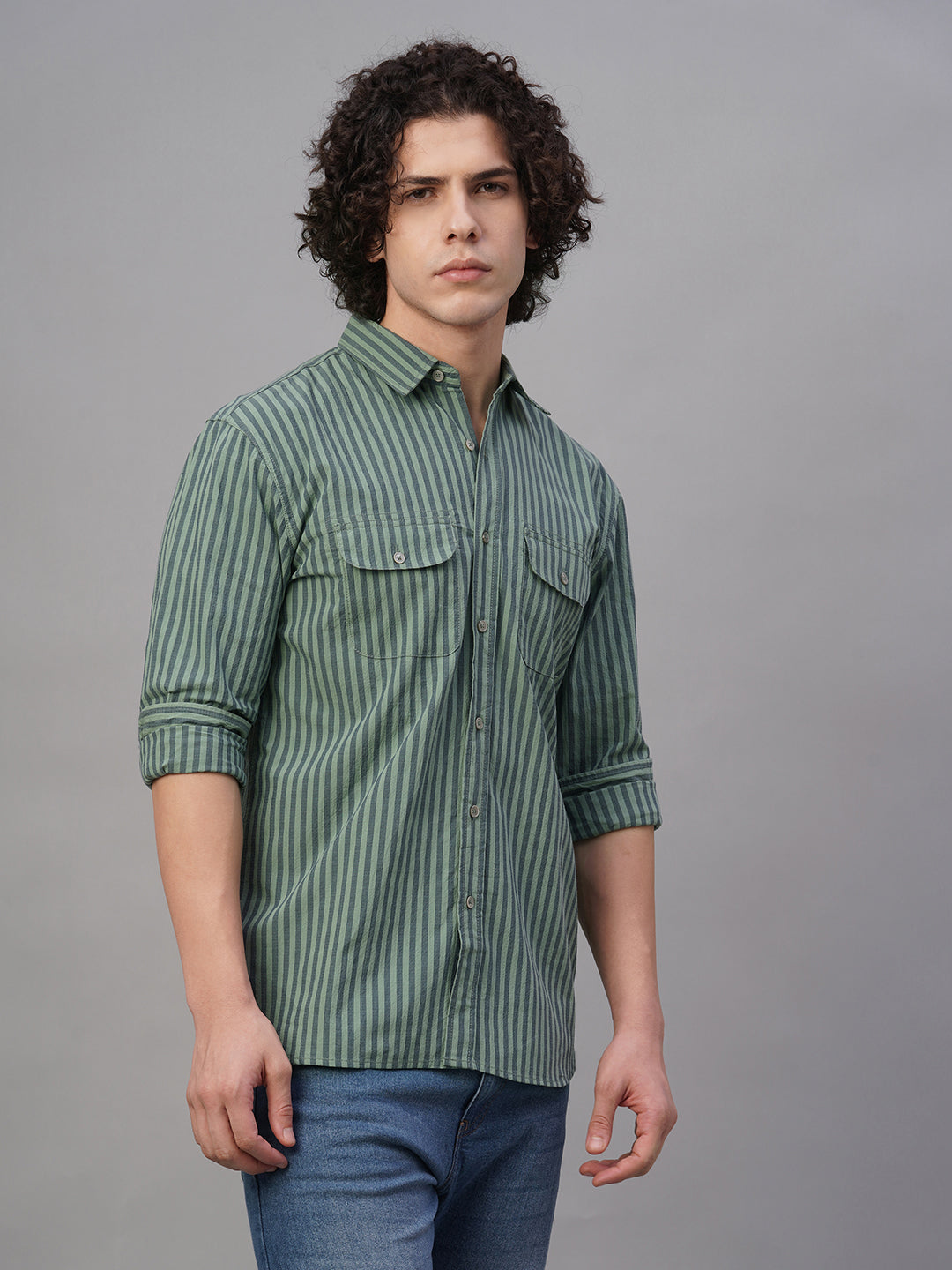 Men's Green Cotton Lycra Regular Fit Shirt