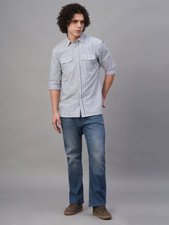 Men’s Cotton Lycra Regular Fit Striped Shirt Navy