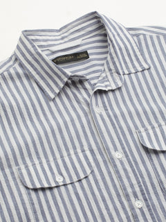 Men’s Cotton Lycra Regular Fit Striped Shirt Navy