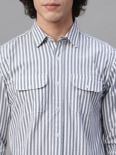 Men’s Cotton Lycra Regular Fit Striped Shirt Navy