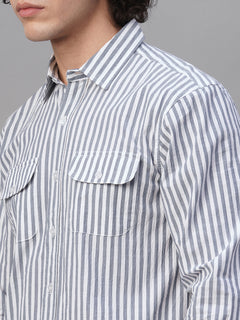 Men’s Cotton Lycra Regular Fit Striped Shirt Navy