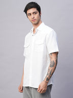 Men's White 100% Cotton Regular Fit 2 Pocket Western Yoke Shirt