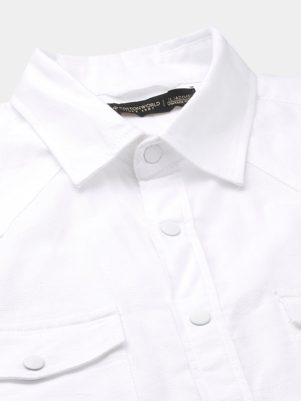 Men's White 100% Cotton Regular Fit 2 Pocket Western Yoke Shirt