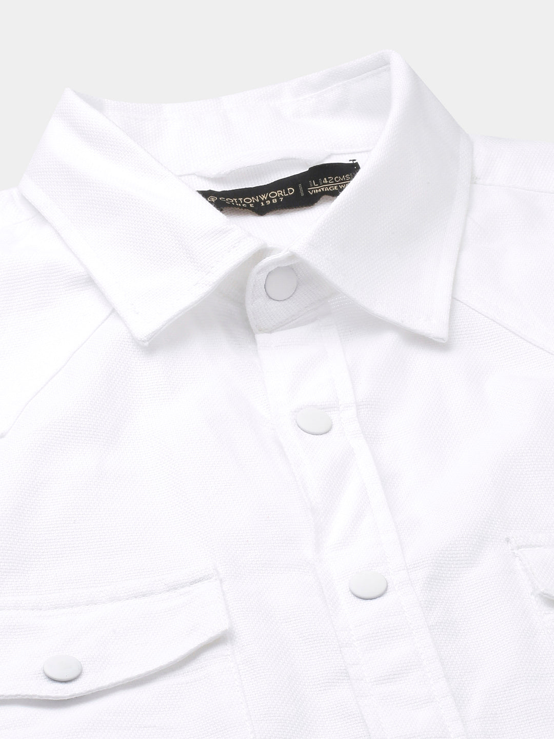 Men's White 100% Cotton Regular Fit 2 Pocket Western Yoke Shirt