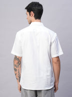 Men's White 100% Cotton Regular Fit 2 Pocket Western Yoke Shirt