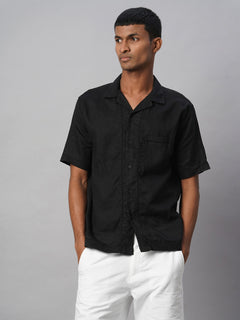 Men’s Linen Regular Fit Resort Shirt Black