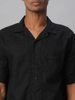 Men’s Linen Regular Fit Resort Shirt Black