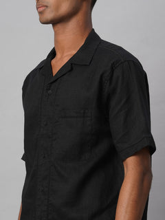 Men’s Linen Regular Fit Resort Shirt Black
