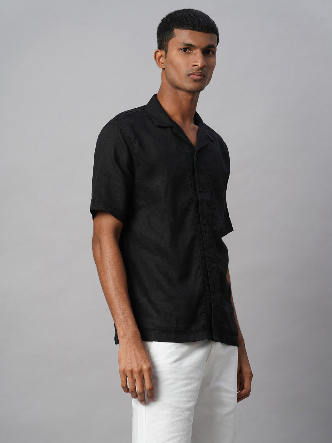 Men's Black 100% Linen Regular Fit Shirt