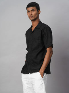 Men’s Linen Regular Fit Resort Shirt Black