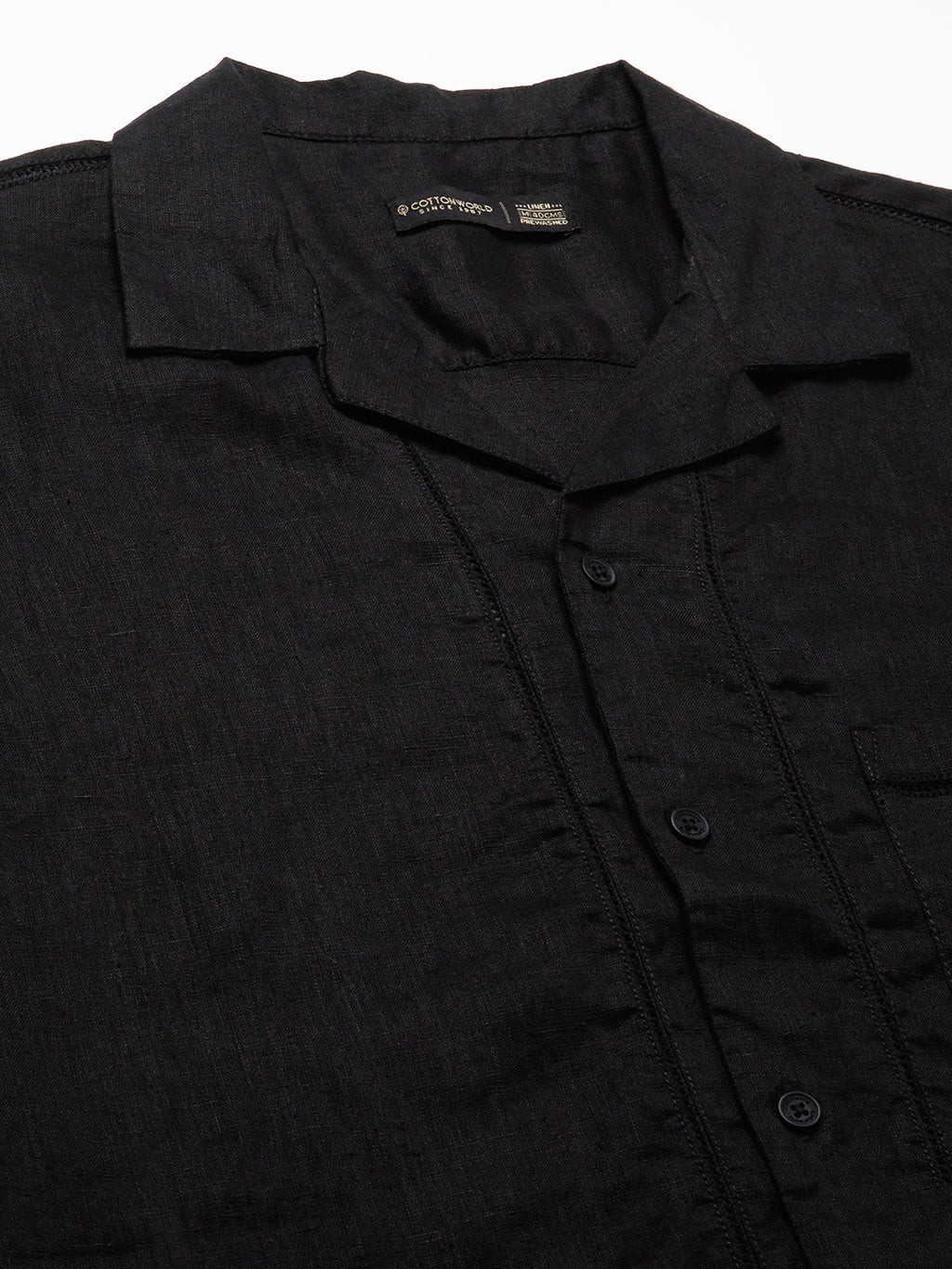 Men's 100% Linen Regular Fit Resort Collar Shirt Black