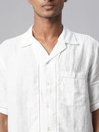 Men's White 100% Linen Regular Fit Shirt