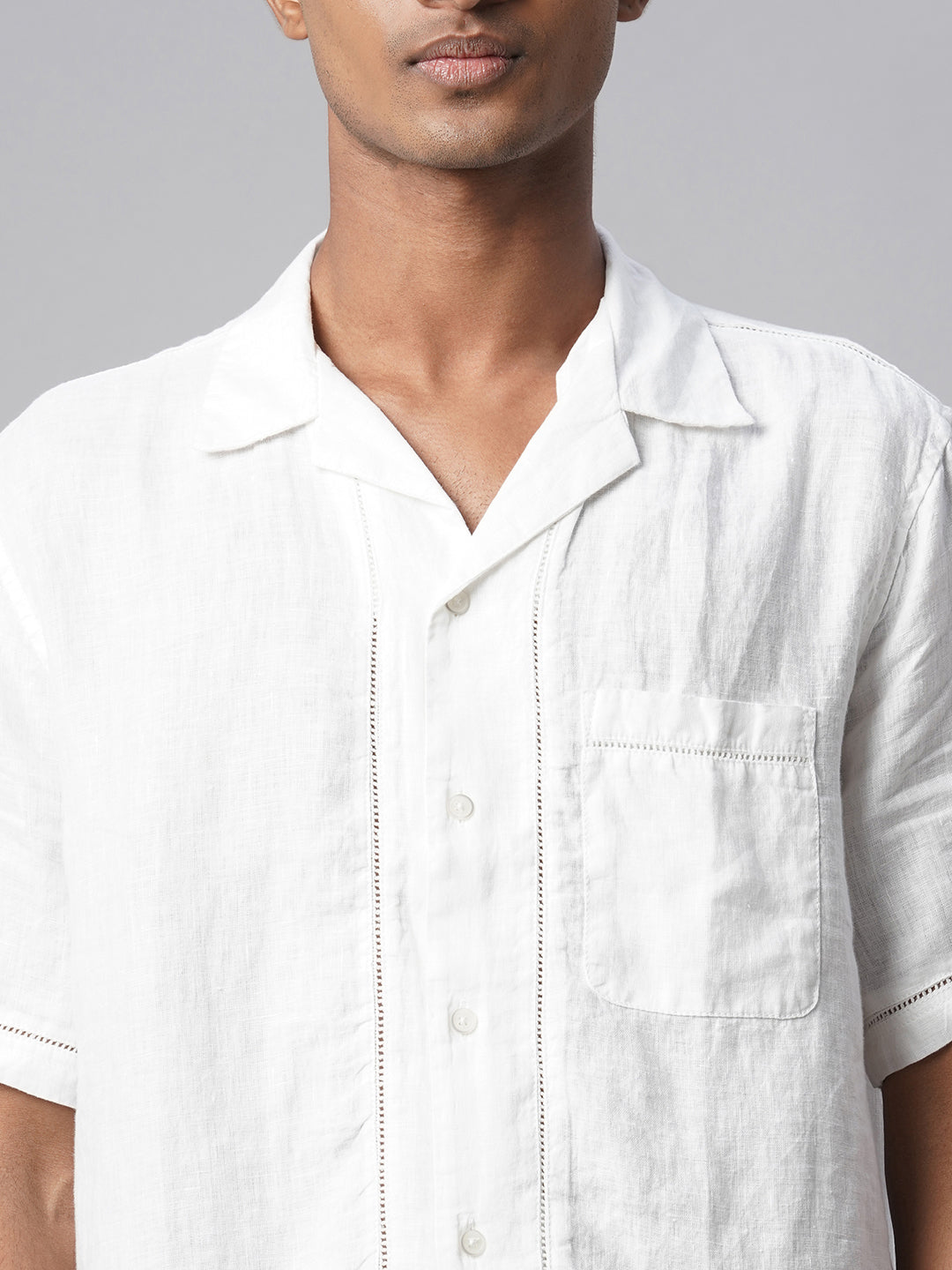 Men's White 100% Linen Regular Fit Shirt