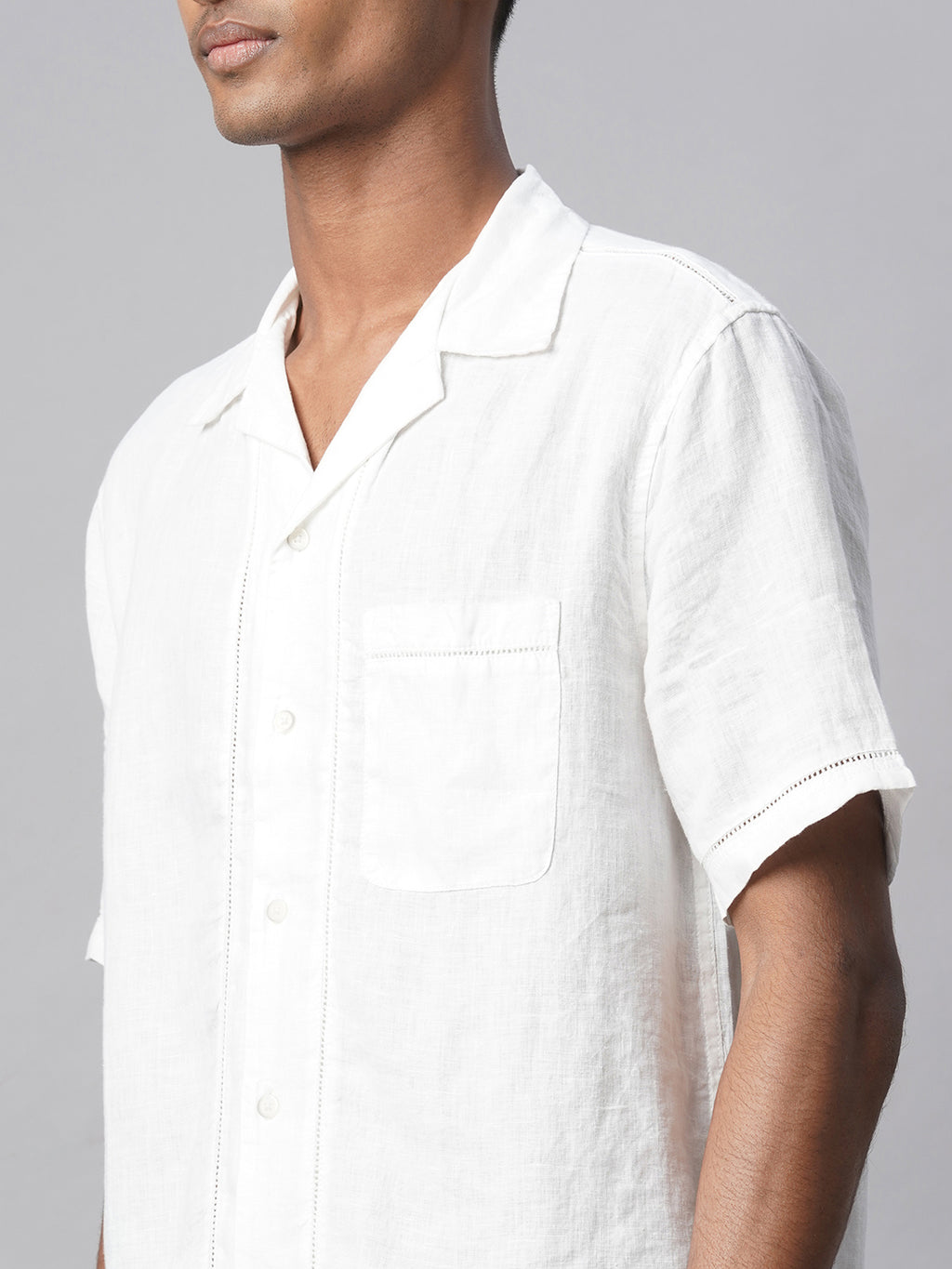 Men's White 100% Linen Regular Fit Shirt