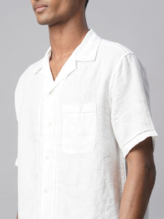 Men’s Linen Regular Fit Textured Pocket Shirt White