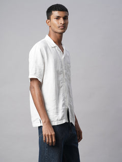 Men’s Linen Regular Fit Textured Pocket Shirt White