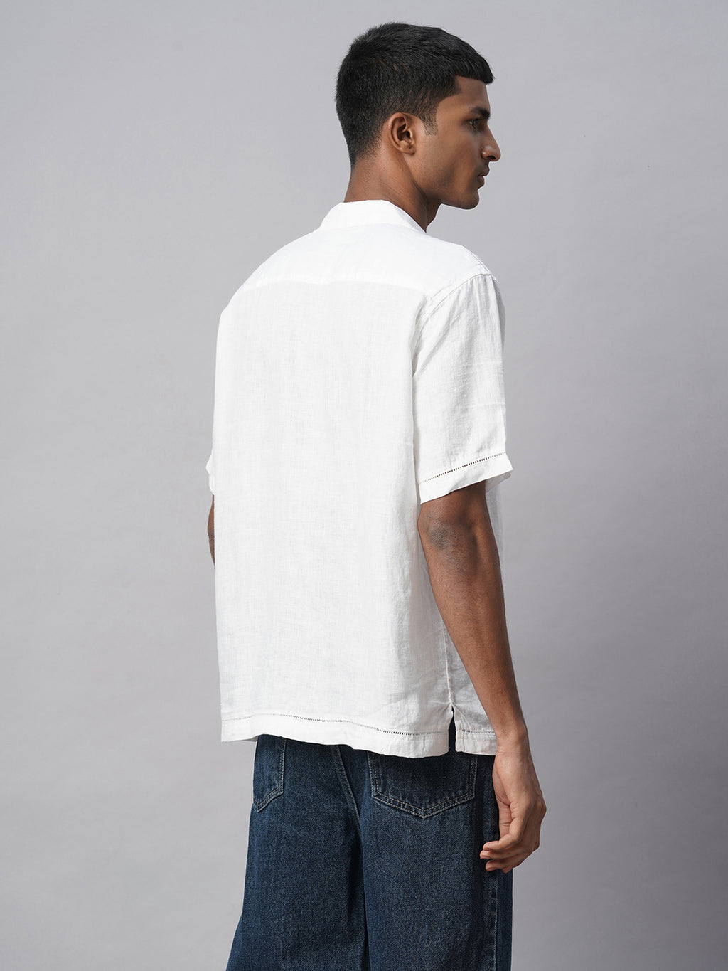Men's White 100% Linen Regular Fit Shirt