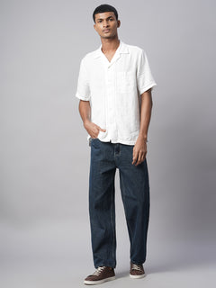 Men’s Linen Regular Fit Textured Pocket Shirt White