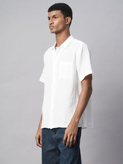 Men’s Linen Regular Fit Textured Pocket Shirt White